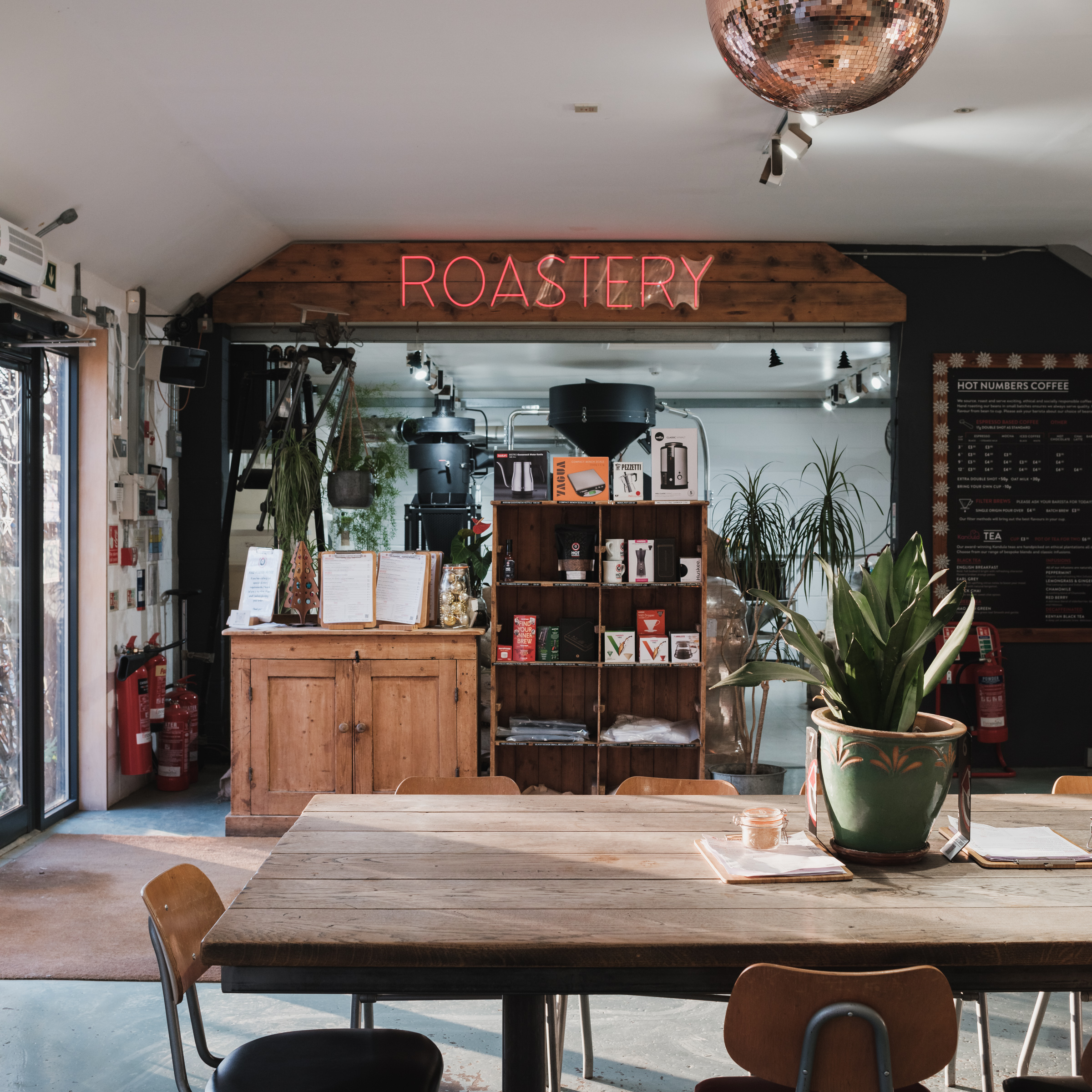 Hot Numbers Roastery, Shepreth — the roasting facility and café garden