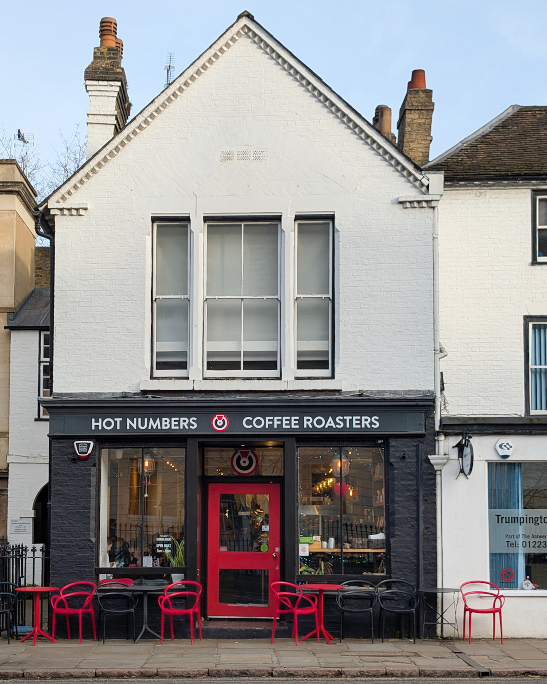 Hot Numbers Coffee, Trumpington Street Cambridge — café interior with garden