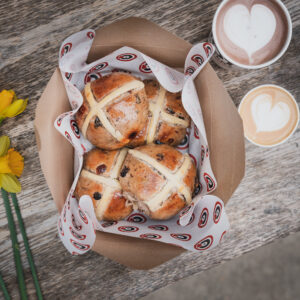 Hot cross buns in a basket