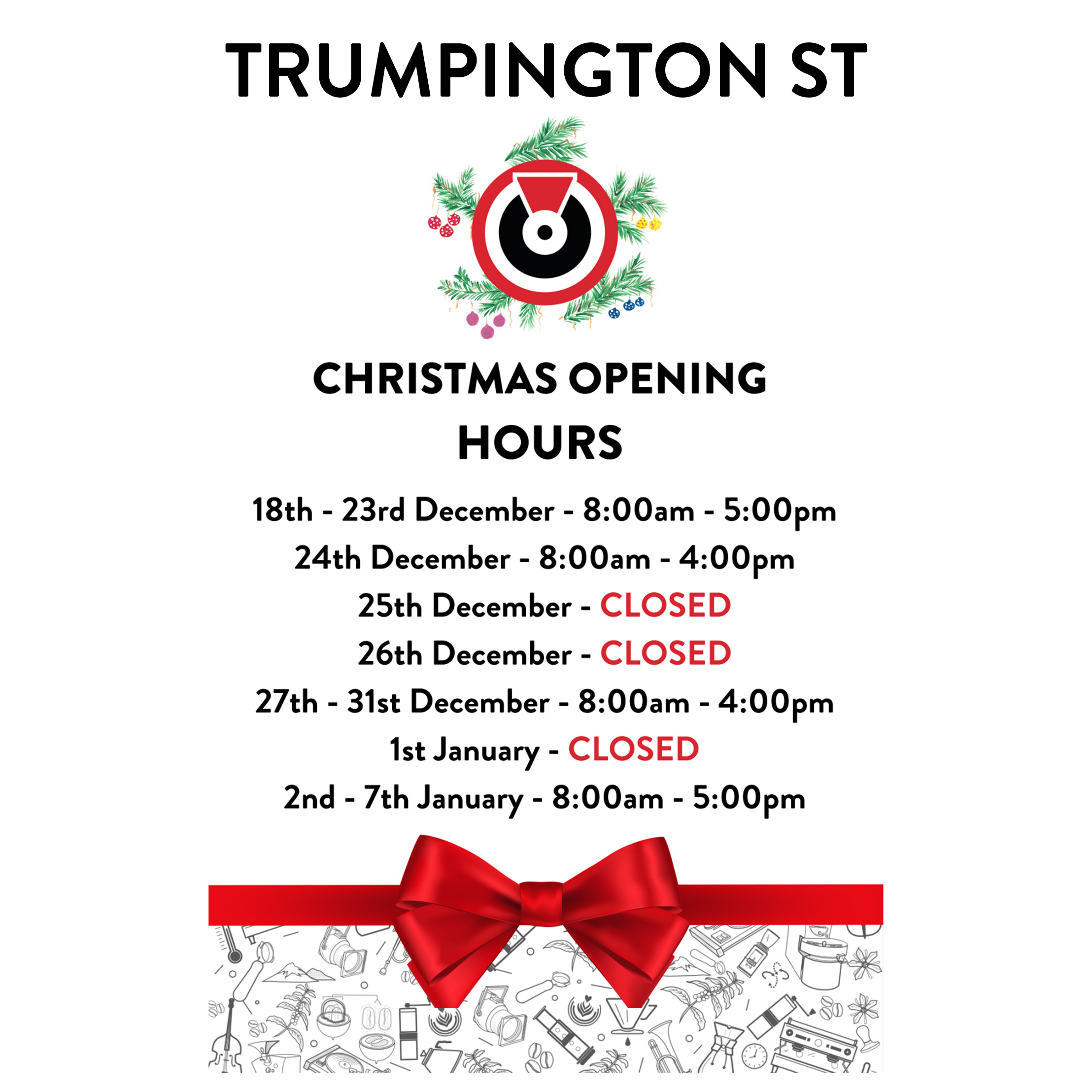 Hot Numbers Coffee Christmas and New Year Opening Times 2023/24 - TrumpingtonSt Cafe